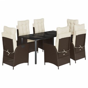 vidaXL Patio Dining Set with Cushions Table and Chairs Set Outdoor Poly Rattan - 63" x 31.5" x 29.1" Without footrest 6 Items - 1 of 4