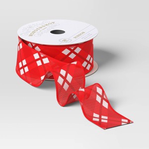 30' Christmas Fabric Ribbon Red White Plaid Grosgrain - Wondershop™ - 1 of 3