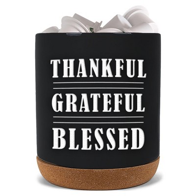 Elanze Designs Thankful Blessed Black X-Large Cork Bottom, Kitchen Counter, Ceramic Stoneware, Coffee, Tea and Hot Chocolate, Machine Brewing, K