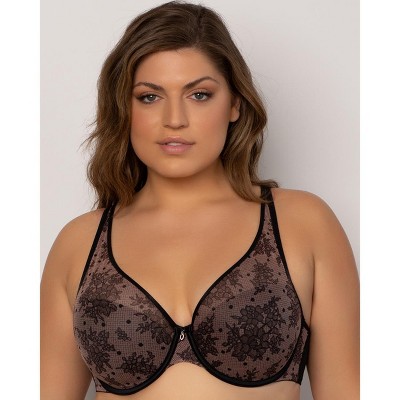 Curvy Couture Women's Sheer Mesh Plunge T-shirt Bra Retro Roses 40g : Target