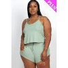 Slickblue Plus Size Ribbed Strappy Top and Shorts Set - Drawstring Waist, Stretchy Knit, Taupe/Green Bay, Size 1XL-3XL - 3 of 4