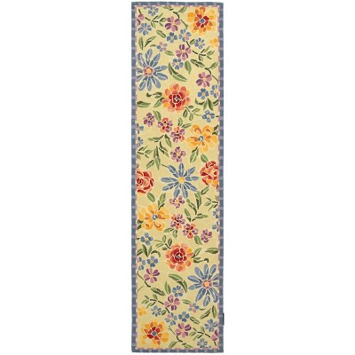 Ivory Floral Hand-Knotted Wool Runner Rug 2'6" x 10'