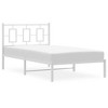 vidaXL White Metal Single Bed Frame with Headboard - Modern Bedroom Furniture, Steel Guest Bed Frame for Superior Support, 81.5x41.3x35.8 in - 3 of 4