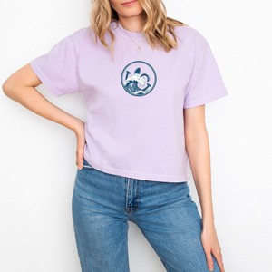 S.W. Smiley Ocean Waves Outline - Women's Boxy Crop Top Graphic T-Shirt - 1 of 4