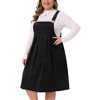 Women's Plus Size Corduroy Adjustable Strap Pleated Midi Casual Overall Pinafore Dress with Pockets - Agnes Orinda - 2 of 4