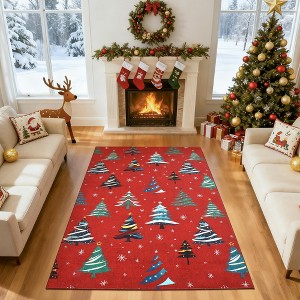 Christmas Area Rug, Washable Non Slip Holiday Carpet with Xmas Tree Pattern, Low Pile Accent Rug for Living Room Bedroom - 1 of 4