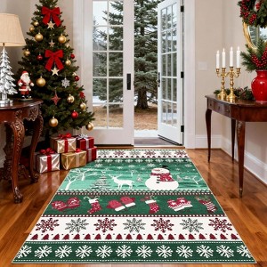 Christmas Runner Rug – Washable, Non-Slip, Santa & Reindeer Print, Low Pile, Foldable Carpet for Hallway, Kitchen, Bedside - 1 of 4