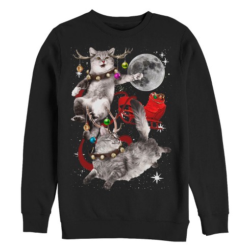 Men s Lost Gods Ugly Christmas Cat Sleigh Sweatshirt Black 3x Large Target