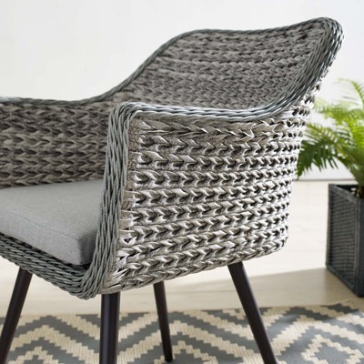 Contemporary Gray Synthetic Rattan Outdoor Dining Armchair with Cushions