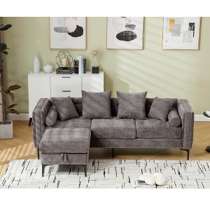 GDFStudio Zarin 85" Modern 4-Seater Chenille Upholstered Sectional Sofa with Storage Ottoman - 1 of 4