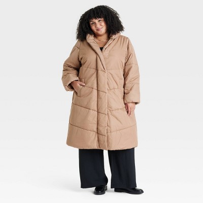 Women's Long Puffer Jacket - Ava & Viv™ Tan 2X