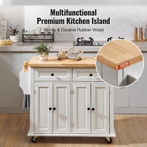 Ridstar 35.4 in. W Portable Kitchen Island Cart with Solid Wood Countertop, Storage Cabinets, Spice Rack, Towel Rack & Drawers-White - 1 of 4