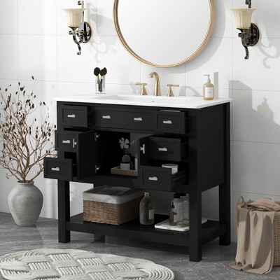 TUYOHW Bathroom Vanity with Top Sink, Modern Bathroom Storage Cabinet with 2 Soft Closing Doors and 6 Drawers, Single Sink Bathroom Vanity