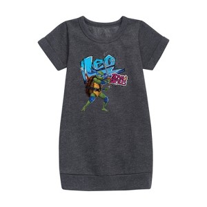 Girls' - Teenage Mutant Ninja Turtles - Leonardo AKA Leo Graphic Short Sleeve Fleece Dress - 1 of 3