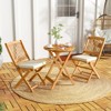 Tangkula 3 PCS Patio Bistro Set Acacia Wood Folding Set w/ Round Coffee Table & Padded Cushion Outdoor Chair and Table Set for Balcony Garden Beige - 4 of 4