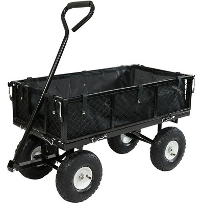 Sunnydaze Outdoor Lawn and Garden Heavy-Duty Steel Utility Cart with Removable Sides and Weather-Resistant Polyester Liner - Black