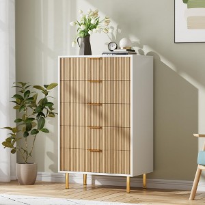 Dresser, Modern 5 Drawer Dresser for Bedroom with Gold Handle and Large Drawer, Wood Double Chest of Drawers and Storage Organizer - 1 of 4