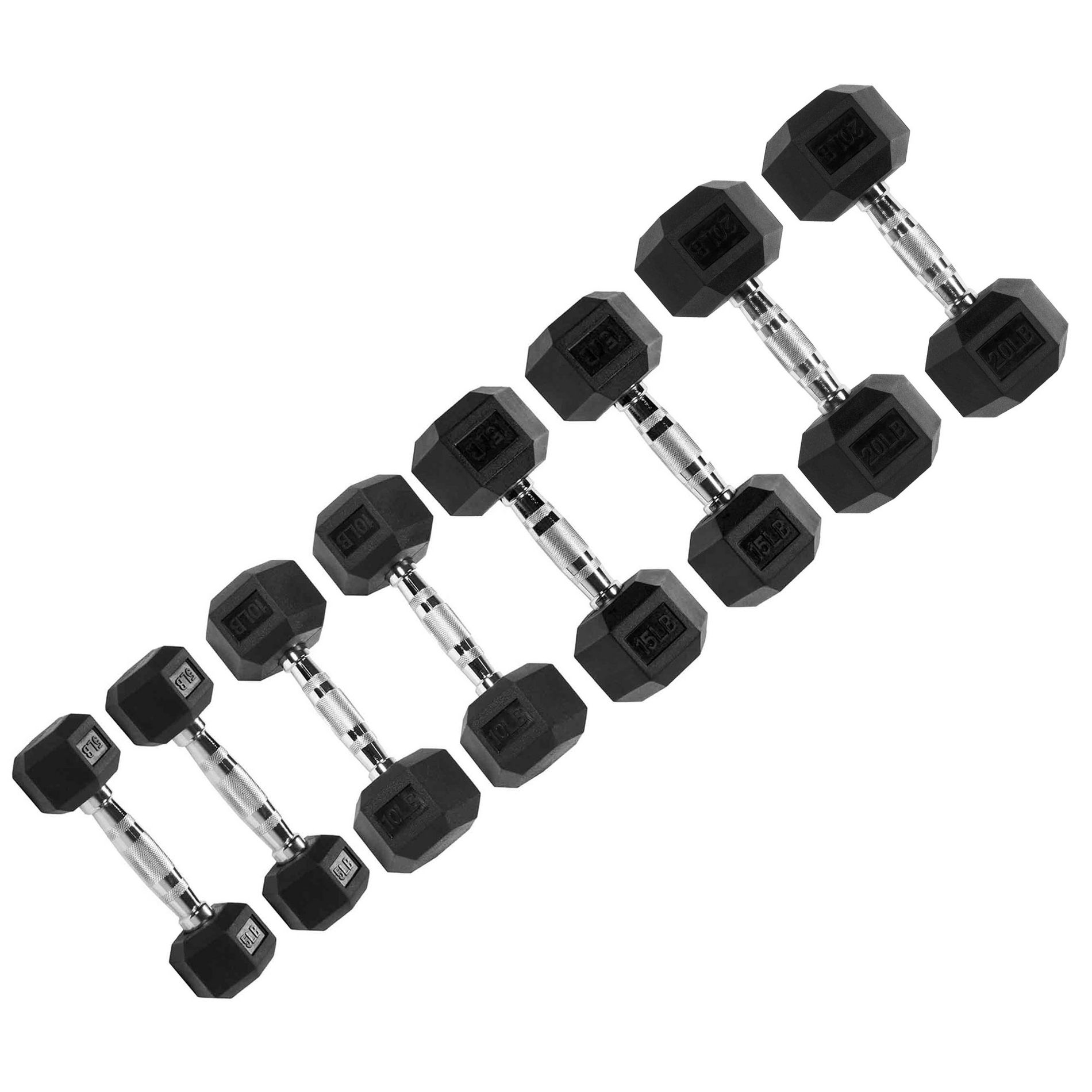 Signature Fitness Hex Dumbbells Non-Slip Free Weights Full Body Strength Training Home Gym Workout Equipment Set of 5, 10, 15, and 20 lbs, Black