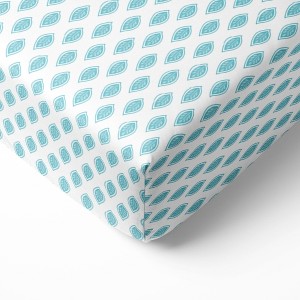 Bacati - Aqua Leaves Printed 100 percent Cotton Universal Baby US Standard Crib or Toddler Bed Fitted Sheet - 1 of 4