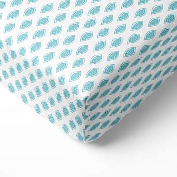 Bacati - Aqua Leaves Printed 100 percent Cotton Universal Baby US Standard Crib or Toddler Bed Fitted Sheet