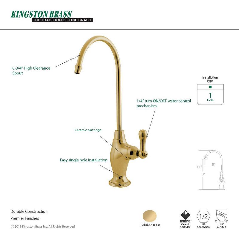 Restoration Polished Brass Water Filter Kitchen Faucet - Kingston Brass, 4 of 6