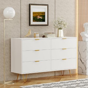 Dresser for Bedroom White Modern 6 Drawer Dresser with Metal Handles - 1 of 4