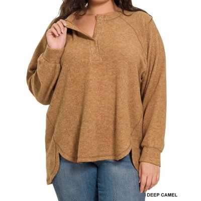 Women's Willow Henley Sweater Plus - ZENANA