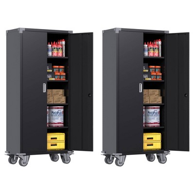 Aobabo 72 Inch Tall 2 Door Rolling Metal Storage Cabinet Organizer with 4 Adjustable Shelves and 2 Keys for Garages and Offices, Black (2 Pack)