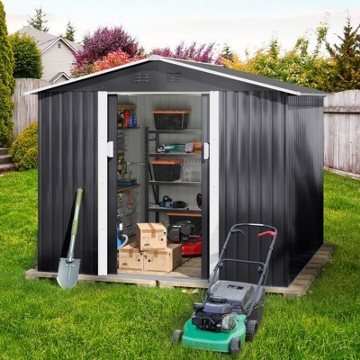 SEVOBAL Storage Sheds Outdoor Storage Room With All-Weather Design Metal Tool Shed For Backyard, Patio, Lawn, Gray, 101.18"*100.39"*70.28"