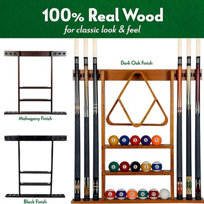 Black Wooden Wall-Mounted Pool Cue and Ball Holder Rack