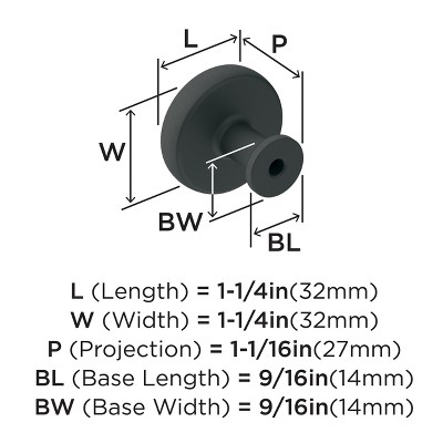 Matte Black Round Modern Cabinet Knob with Mounting Hardware