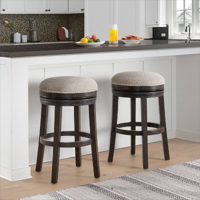 Elegant Dark Brown Swivel Bar Height Stool Set, Rubberwood