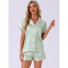 cheibear Women's Silky Satin Button Down Shirt with Shorts Sleepwear Pajama Sets - 3 of 4