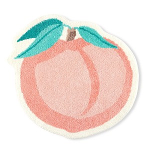 TOWN & COUNTRY PLAY Peachy Clean Peach Fruit Shaped Bath Mat, Absorbent Tufted Floor Mat, Machine Washable, Peach/Green, 30.3"x29.5" - 1 of 4