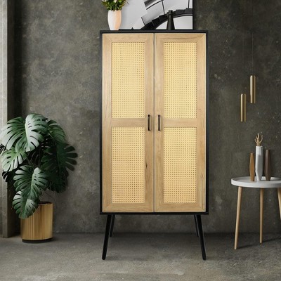 59" Tall Rustic Farmhouse Storage Cabinet with Enough Storage Space 2 Doors Wooden Home Furniture for Dining Room Corridor Home Office Natural