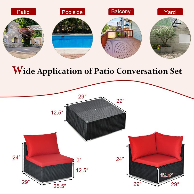 Costway 7PCS Patio Rattan Sofa Set Sectional Conversation Furniture Set Garden, 3 of 8