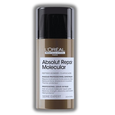 L'Oreal Serie Expert Absolut Repair Molecular Leave-In Mask | Loreal Absolute Masque Provides Heat Protection | Repairs Hair (3.4 oz)