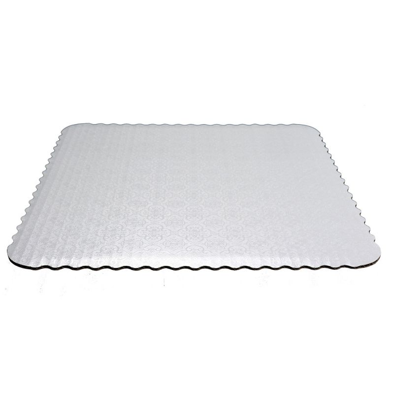 O'Creme White Scalloped Corrugated Square Cake Board, 12", Pack of 10, 2 of 4