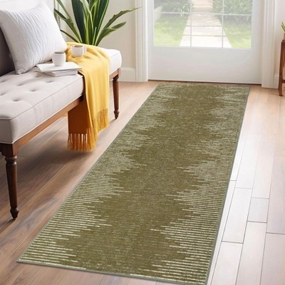 2x6 Hallway Runner Rug Low Pile Machine Washable Rugs Modern Stripe Geometric Foldable Minimalistic Carpet with Rubber Backing for Entryway Hallway