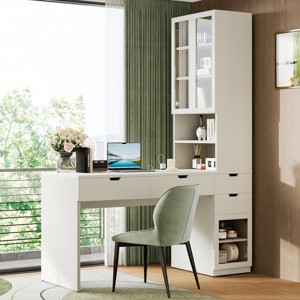 Vanity Desk with Mirror Hidden Compartments Glass Cabinets Multifunctional for Bedroom or Home Office-3irtyhousy - 1 of 4