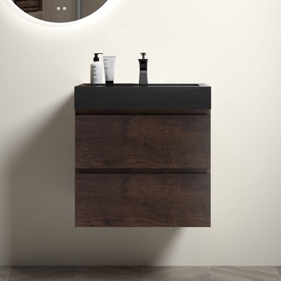 NicBex 24" Bathroom Vanity with Sink, One-piece Wall Mounted Vanity, Bathroom Cabinet Storage with 2 Spacious Drawers for Bathroom