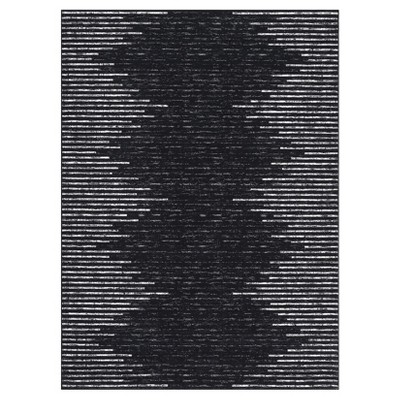 Washable Modern Striped Rug Non Slip Low Pile Rug Soft Geometric Minimalistic Throw Floor Cover Foldable Indoor Carpet for Living Room Bedroom