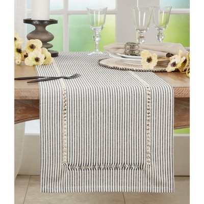 Black and White Cotton Striped Hemstitch Table Runner