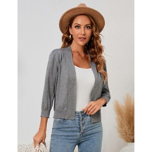 Clearlove Women's 3/4 Sleeve Open Front Cropped Cardigan Sweater Lightweight Knit Short Shrugs - 1 of 4
