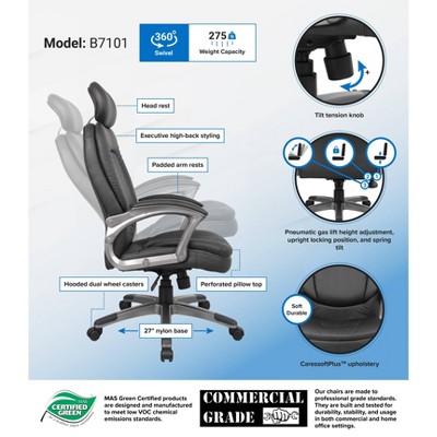 Pewter Finish High-Back Executive Leather Swivel Chair with Pillow Top