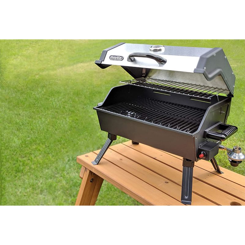 Martin 14,000 BTU Portable Small Tabletop Outdoor Propane Bbq Gas Grill with Support Legs and Grease Pan - Multicolored, 3 of 7