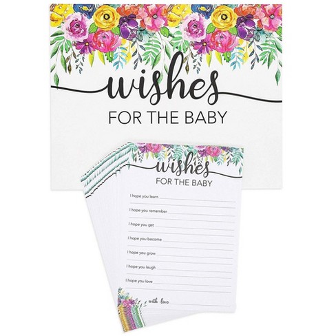 Juvale Set Of 50 Wishes For Baby Guest Activity Cards For Baby Shower Game And Gender Reveal Watercolor Floral Design Target