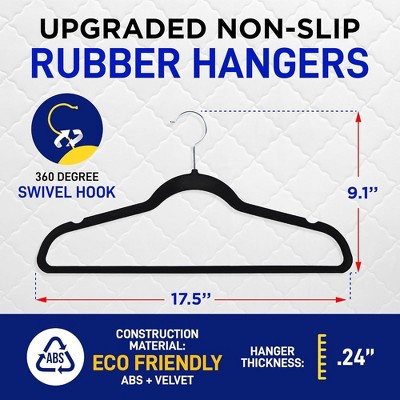 Black Velvet Non-Slip Clothes Hangers with 360° Swivel Hook, Pack of 50