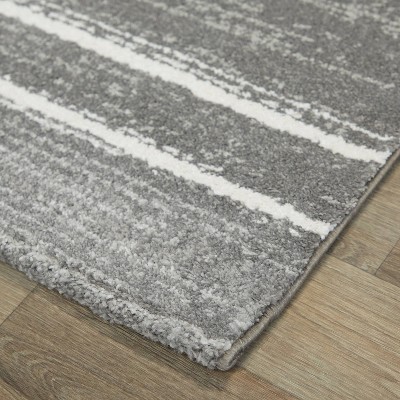 Gray and White Synthetic Stripe Rectangular Rug 5'3" x 7'