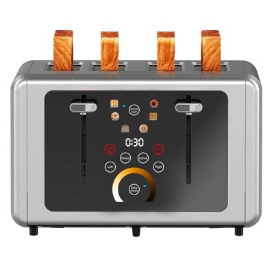 WHALL 4 Slice Toaster, Stainless Steel Toaster, Toasters 4 Slice With Wide Slots, Touchscreen Display, Bagel, Defrost, Cancel Functions